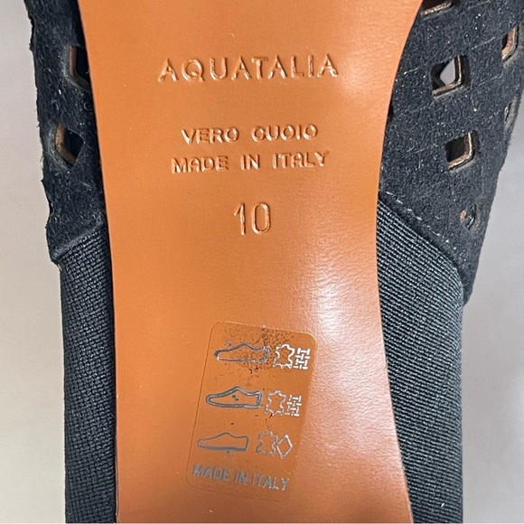 Aquatalia Shari Perforated Open Toe Suede Boots Size 10 Black Block Heel - Picture 10 of 10